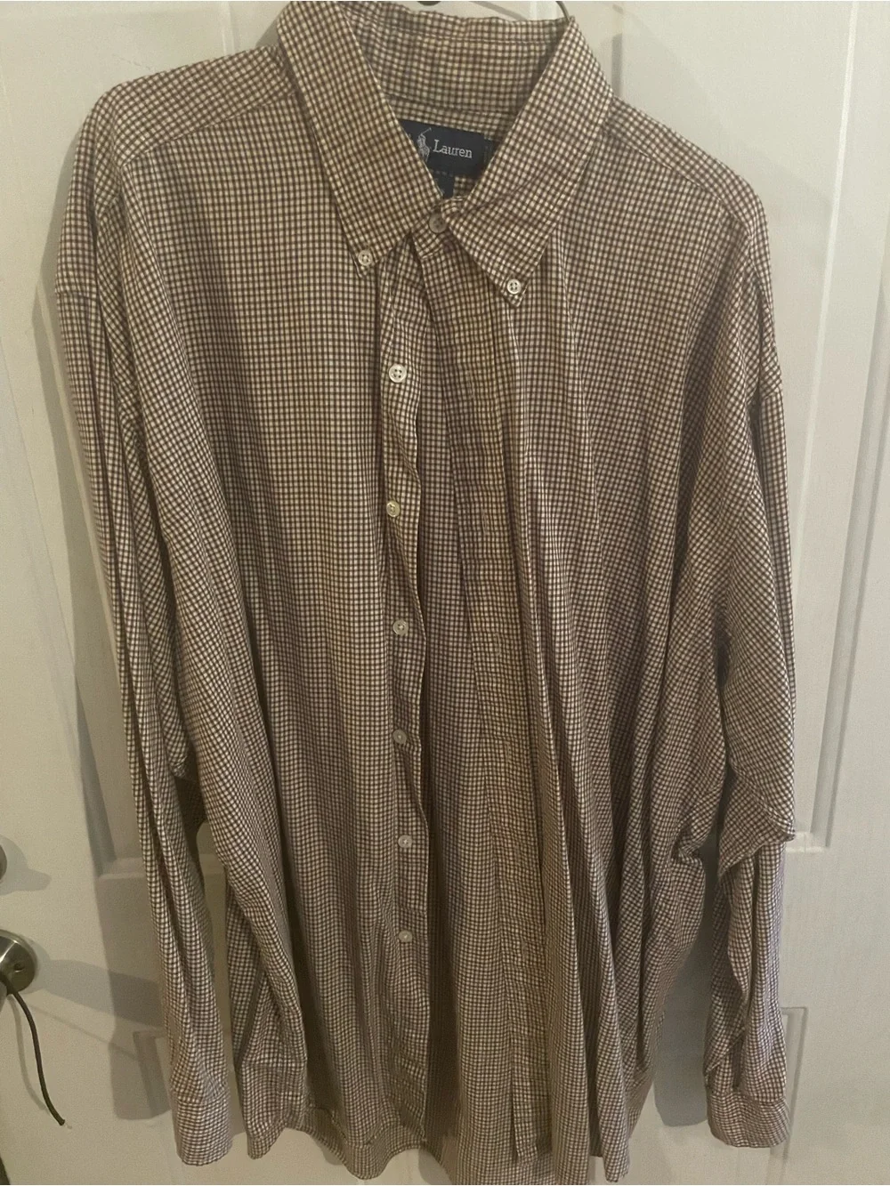 Ralph Lauren Brown and Cream Micro-Check Button-Down Shirt